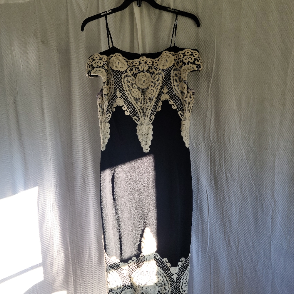 Midi Black dress with Ivory lace detail